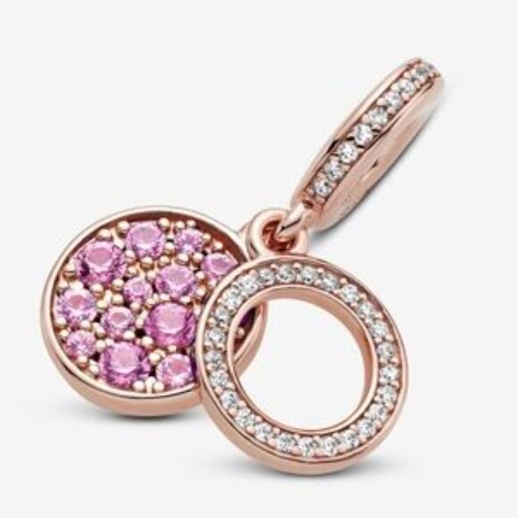 Pandora Sparkling Pink Disc Double Dangle Charm - Picture 2 of 4
